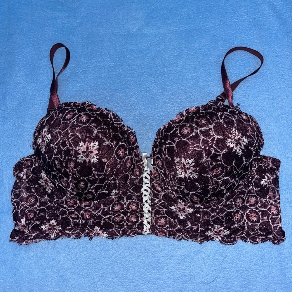 Kiss and Tell Lacy Maroon Push Up Bra (38B)